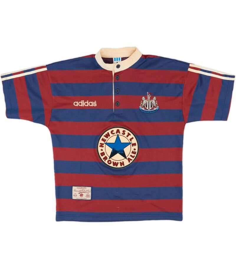 newcastle united 1995-96 away shirt in blue and red stripes